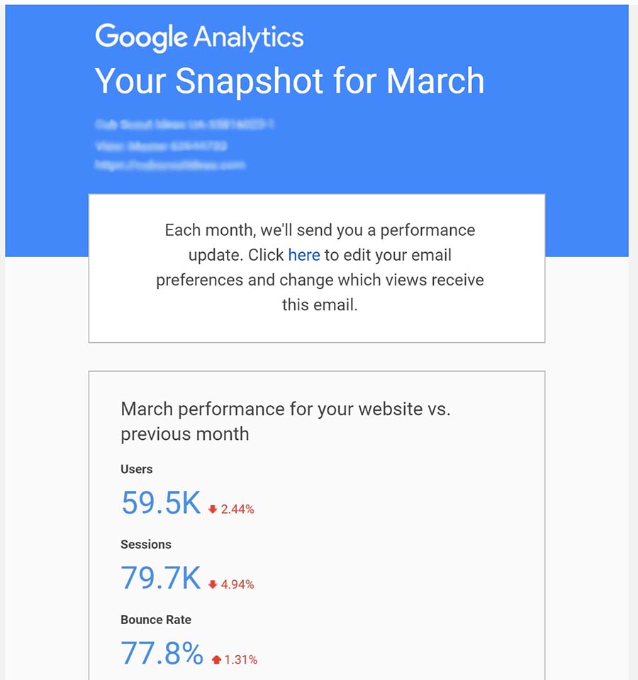 google monthly report top